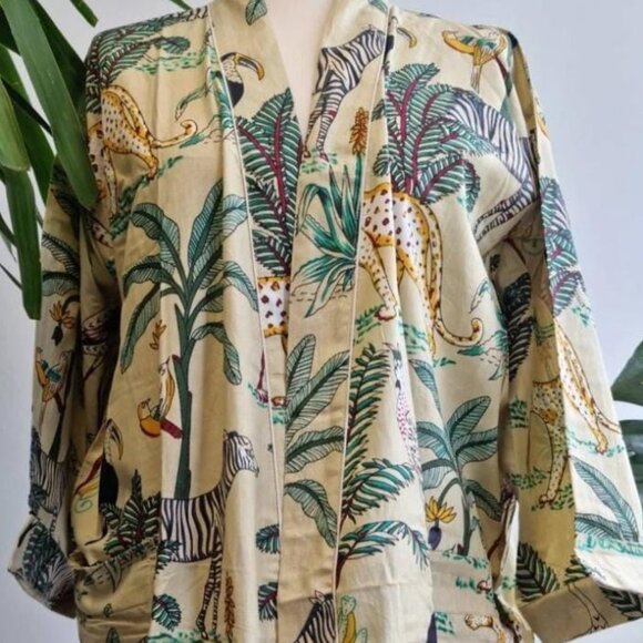 100% Cotton Bath Robe /Kimono Beige One Size - Picture 3 of 5